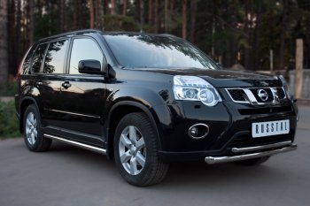 12 499 р. Защита переднего бампера (2 трубы Ø63 и 42 мм, нержавейка) Russtal Nissan X-trail 2 T31 рестайлинг (2010-2015)  с доставкой в г. Новочеркасск. Увеличить фотографию 2