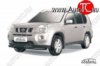 10 889 р. Защита заднего бампера Arbori (черная, 2 трубы d76 и 57 mm). Nissan X-trail 2 T31 дорестайлинг (2007-2011)  с доставкой в г. Новочеркасск