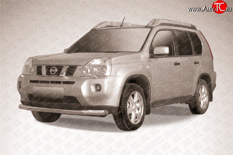 13 499 р. Одинарная защита переднего бампера диаметром 76 мм Slitkoff  Nissan X-trail  2 T31 (2007-2011) дорестайлинг (Цвет: нержавеющая полированная сталь)  с доставкой в г. Новочеркасск