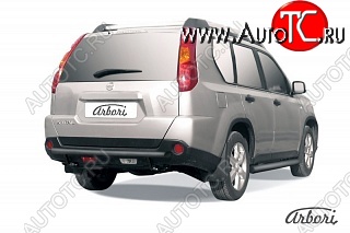 5 399 р. Защита заднего бампера Arbori (черная, 1 труба d57 mm). Nissan X-trail 2 T31 дорестайлинг (2007-2011) (дорестайлинг)  с доставкой в г. Новочеркасск