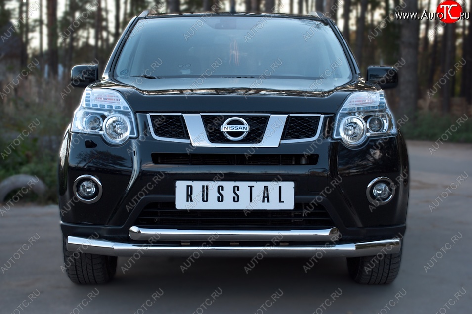 22 999 р. Защита переднего бампера (2 трубыØ76 и 63 мм, нержавейка) SLITKOFF  Nissan X-trail  2 T31 (2010-2015) рестайлинг  с доставкой в г. Новочеркасск