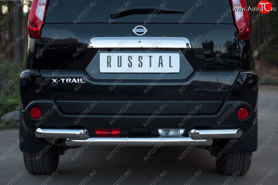 14 799 р. Защита заднего бампера (2 трубы Ø63, нержавейка) SLITKOFF  Nissan X-trail  2 T31 (2010-2015) рестайлинг  с доставкой в г. Новочеркасск