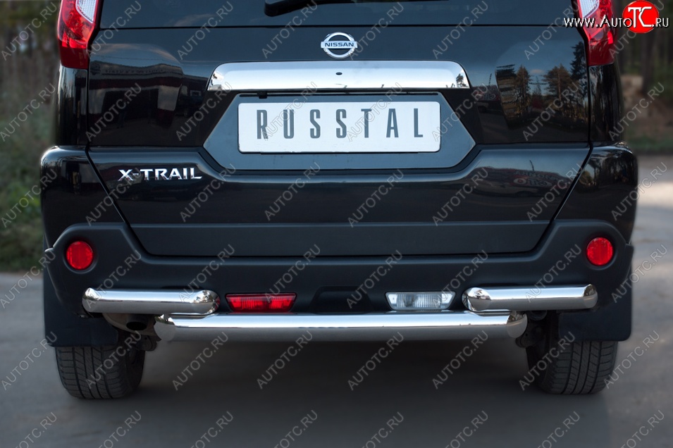 13 799 р. Защита заднего бампера (2 трубы Ø76, нержавейка) SLITKOFF  Nissan X-trail  2 T31 (2010-2015) рестайлинг  с доставкой в г. Новочеркасск