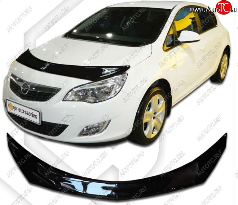 2 699 р. Дефлектор капота CA-Plastiс  Opel Astra  J (2012-2017) хэтчбек 5 дв.  рестайлинг (Шелкография черная)  с доставкой в г. Новочеркасск