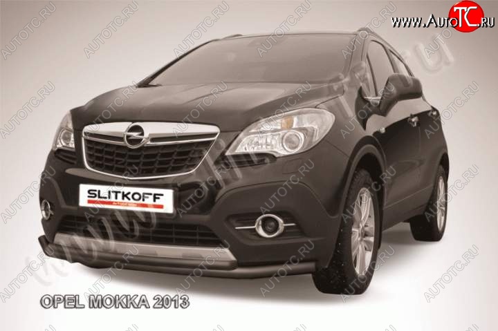 8 799 р. Защита переднего бампер Slitkoff Opel Mokka  дорестайлинг (2012-2016) (Цвет: серебристый)  с доставкой в г. Новочеркасск