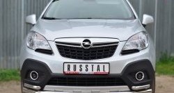 Защита переднего бампера (2 трубыØ63 и 42 мм, нержавейка) Russtal Opel Mokka  дорестайлинг (2012-2016)