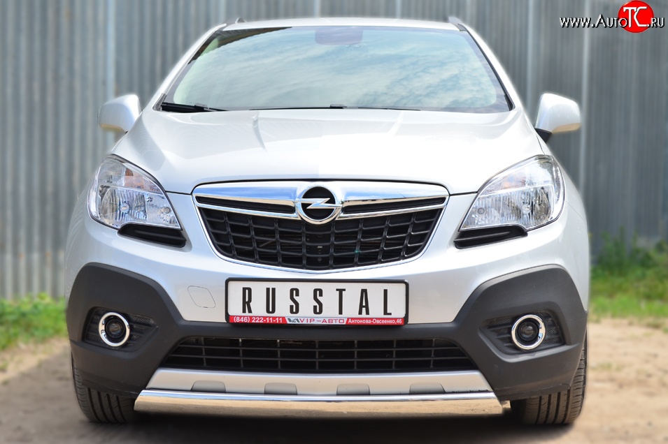 14 949 р. Защита переднего бампера (Ø75х42 мм, нержавейка) Russtal Opel Mokka  дорестайлинг (2012-2016)  с доставкой в г. Новочеркасск