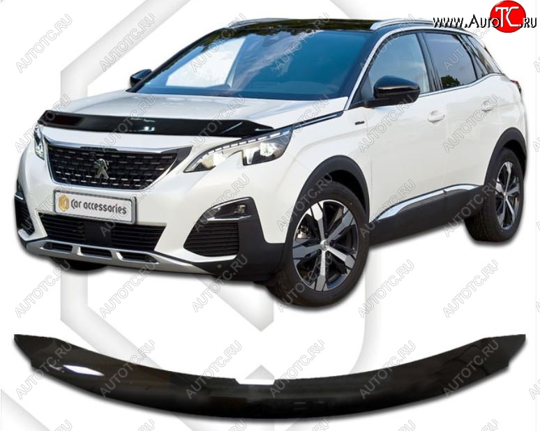 2 079 р. Дефлектор капота CA-Plastiс  Peugeot 3008  2 (2016-2025) (Classic черный, Без надписи)  с доставкой в г. Новочеркасск