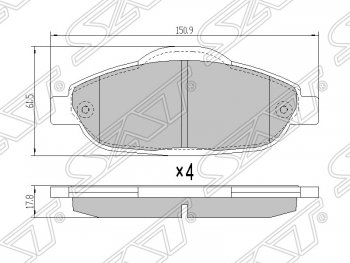 1 089 р. Колодки тормозные SAT (передние) Peugeot 308 T7 хэтчбэк 5 дв. рестайлинг (2011-2014)  с доставкой в г. Новочеркасск. Увеличить фотографию 1