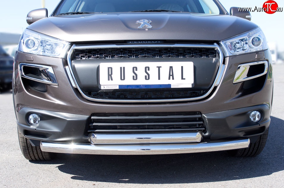 24 649 р. Защита переднего бампера (2 трубыØ63 мм, нержавейка) SLITKOFF  Peugeot 4008 (2012-2017)  с доставкой в г. Новочеркасск