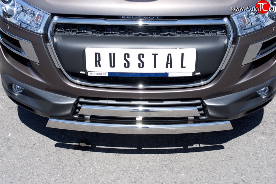 22 299 р. Защита переднего бампера (2 трубыØ75х42 мм, нержавейка) Russtal Peugeot 4008 (2012-2017)  с доставкой в г. Новочеркасск