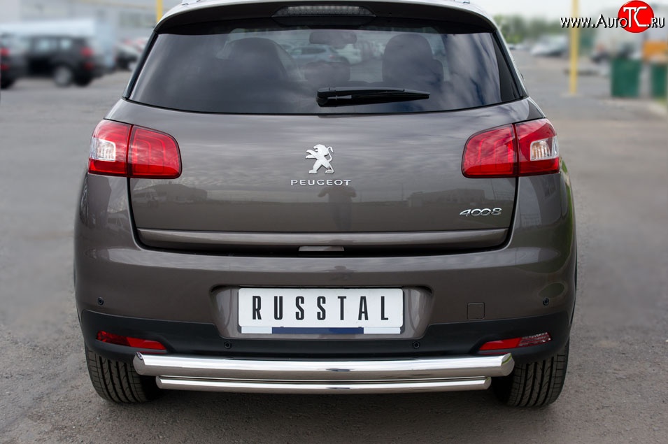 11 399 р. Защита заднего бампера (Ø76 и 42 мм, нержавейка) SLITKOFF  Peugeot 4008 (2012-2017) (с короткой нижней трубой)  с доставкой в г. Новочеркасск