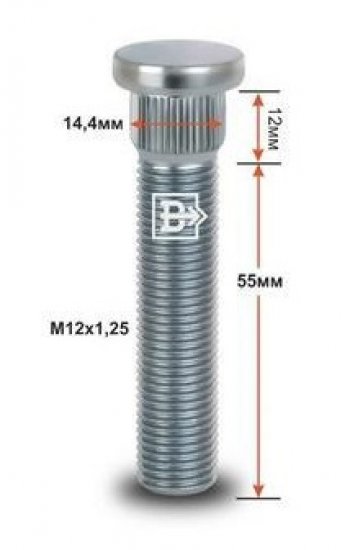 Забивная шпилька 55.0 мм ступицы колеса Вектор M12x1.25 x 55.0 Toyota Matrix E140 (2009-2014) 