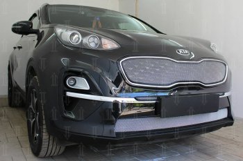 5 399 р. Защитная сетка в бампер (низ, ячейка 4х10 мм) Alfeco Премиум  KIA Sportage  4 QL (2018-2022) рестайлинг (Хром)  с доставкой в г. Новочеркасск. Увеличить фотографию 2