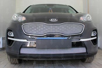 5 399 р. Защитная сетка в бампер (низ, ячейка 4х10 мм) Alfeco Премиум  KIA Sportage  4 QL (2018-2022) рестайлинг (Хром)  с доставкой в г. Новочеркасск. Увеличить фотографию 3