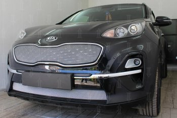 5 399 р. Защитная сетка в бампер (низ, ячейка 4х10 мм) Alfeco Премиум  KIA Sportage  4 QL (2018-2022) рестайлинг (Хром)  с доставкой в г. Новочеркасск. Увеличить фотографию 4