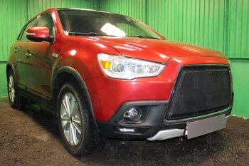 6 999 р. Защитная сетка в бампер (3D, ячейка 4х10 мм) Alfeco Премиум Mitsubishi ASX дорестайлинг (2010-2012) (Чёрная)  с доставкой в г. Новочеркасск. Увеличить фотографию 3