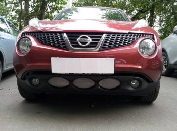 3 589 р. Защитная сетка в бампер (низ, ячейка 3х7 мм) Стрелка11 Стандарт Nissan Juke 1 YF15 дорестайлинг (2010-2014) (Хром)  с доставкой в г. Новочеркасск. Увеличить фотографию 1