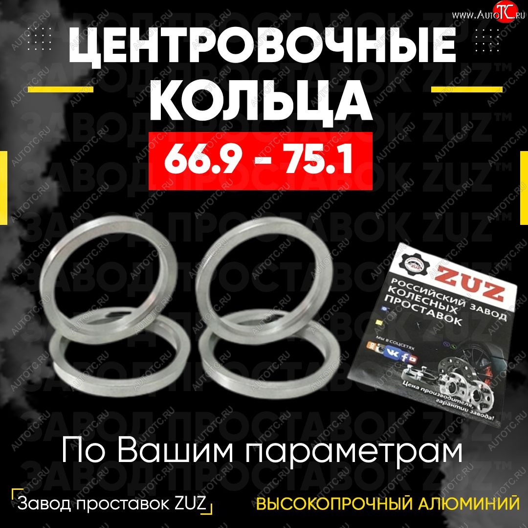 1 799 р. Алюминиевое центровочное кольцо (4 шт) ЗУЗ 66.9 x 75.1  Cadillac SRX, XT4, XT6 (C1TL), Chevrolet Equinox, Traverse, Mercury Mariner (1,  2), SAAB 9-4, 9-5 (YS3G)  с доставкой в г. Новочеркасск