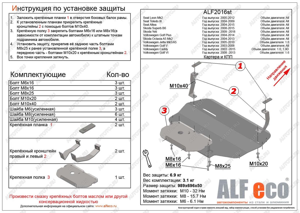 9 999 р. Защита картера и КПП (V-all) ALFECO  Volkswagen Caddy  2K (2003-2015) дорестайлинг, рестайлинг (алюминий 3 мм)  с доставкой в г. Новочеркасск