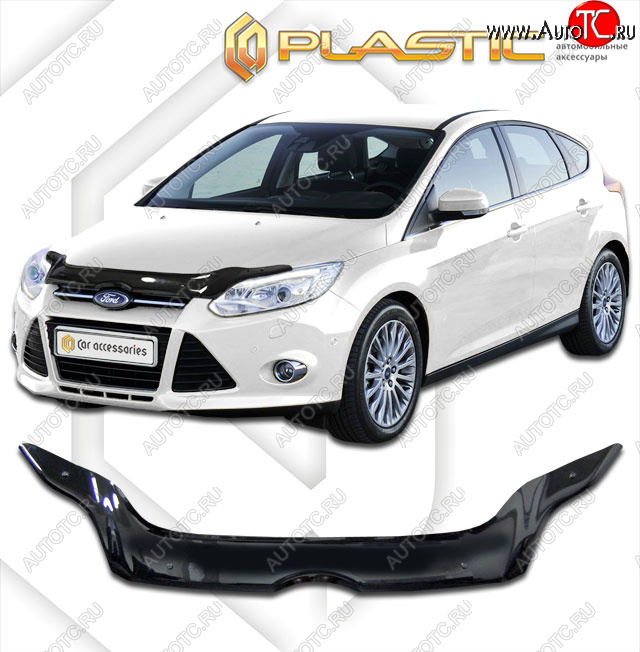 2 069 р. Дефлектор капота CA-Plastic Ford Focus 3 универсал дорестайлинг (2010-2015) (classic черный, без надписи)  с доставкой в г. Новочеркасск