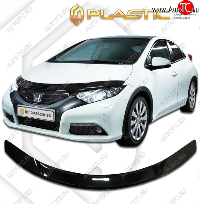 2 159 р. Дефлектор капота CA-Plastic  Honda Civic  FK2 (2011-2016) хэтчбэк 5 дв. (classic черный, без надписи)  с доставкой в г. Новочеркасск