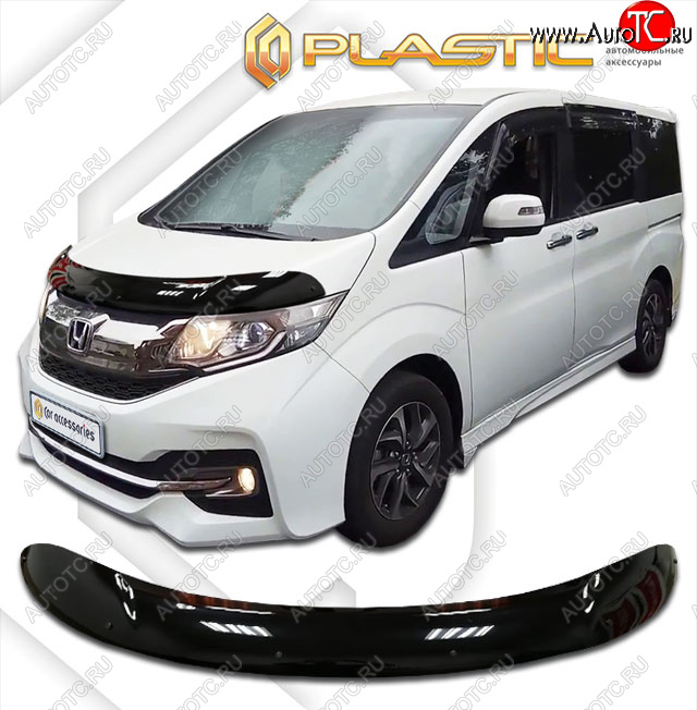 2 159 р. Дефлектор капота CA-Plastic  Honda StepWagon  5 RP1,RP2, RP3, RP4 (2015-2017) минивэн дорестайлинг (classic черный, без надписи)  с доставкой в г. Новочеркасск