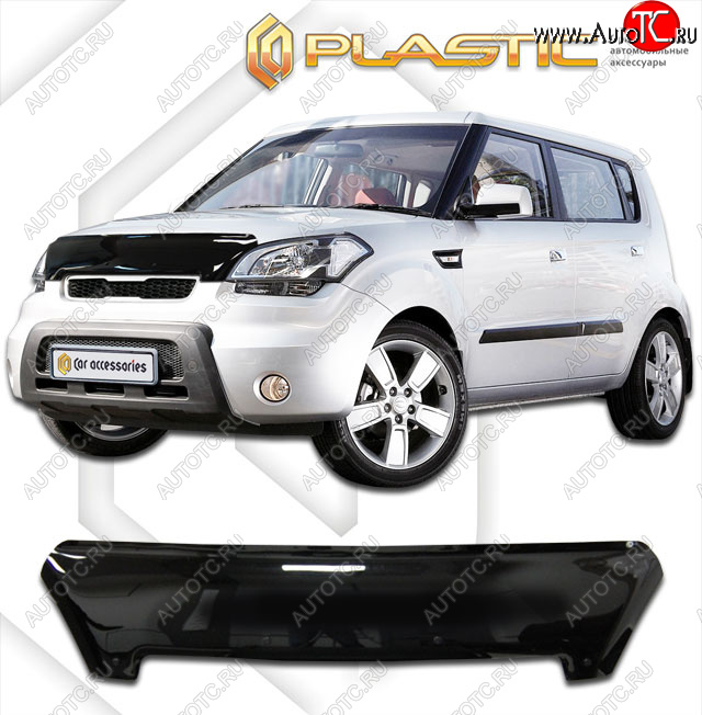 2 199 р. Дефлектор капота CA-Plastic  KIA Soul  AM (2011-2014) рестайлинг (classic черный, без надписи)  с доставкой в г. Новочеркасск