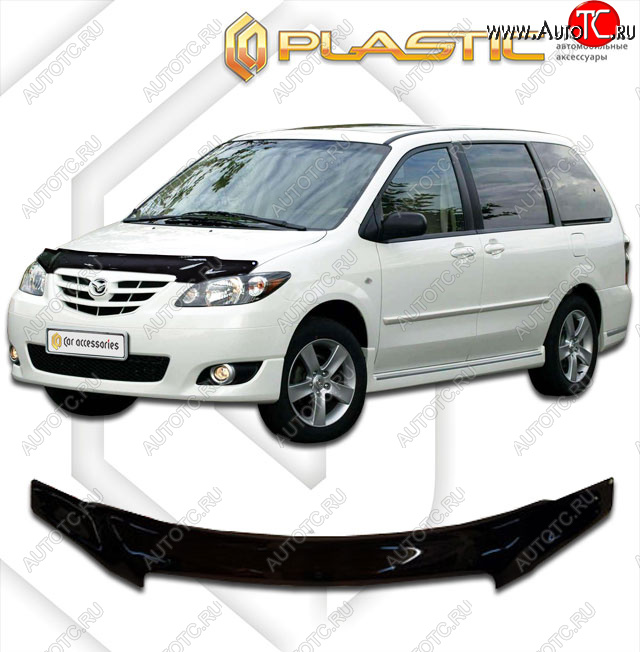 2 199 р.  Дефлектор капота CA-Plastic  Mazda MPV  LW (2003-2006) 2-ой рестайлинг (cерия Сlassic черный, без надписи)  с доставкой в г. Новочеркасск