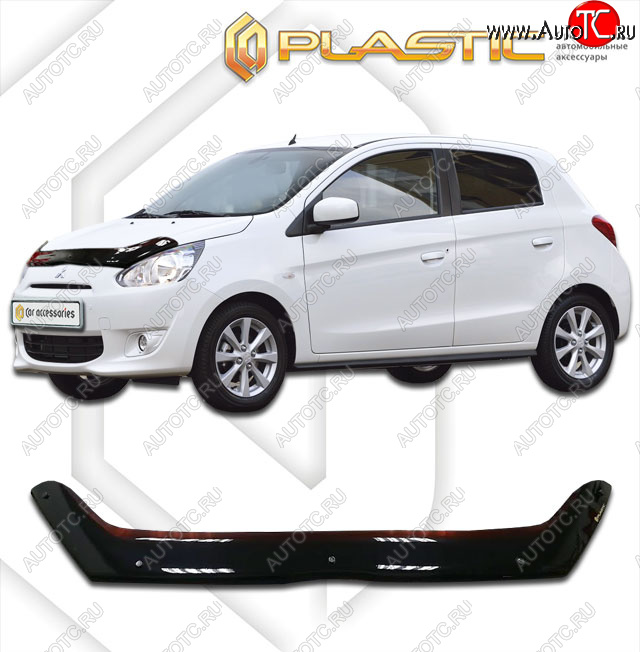 1 999 р. Дефлектор капота CA-Plastic  Mitsubishi Mirage  A03A (2012-2015) хэтчбэк 5 дв. дорестайлинг (classic черный, без надписи)  с доставкой в г. Новочеркасск