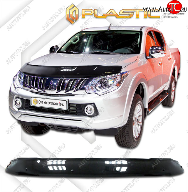 2 159 р. Дефлектор капота CA-Plastic  Mitsubishi Triton  KKKL (2015-2018) Double Cab дорестайлинг (classic черный, без надписи)  с доставкой в г. Новочеркасск