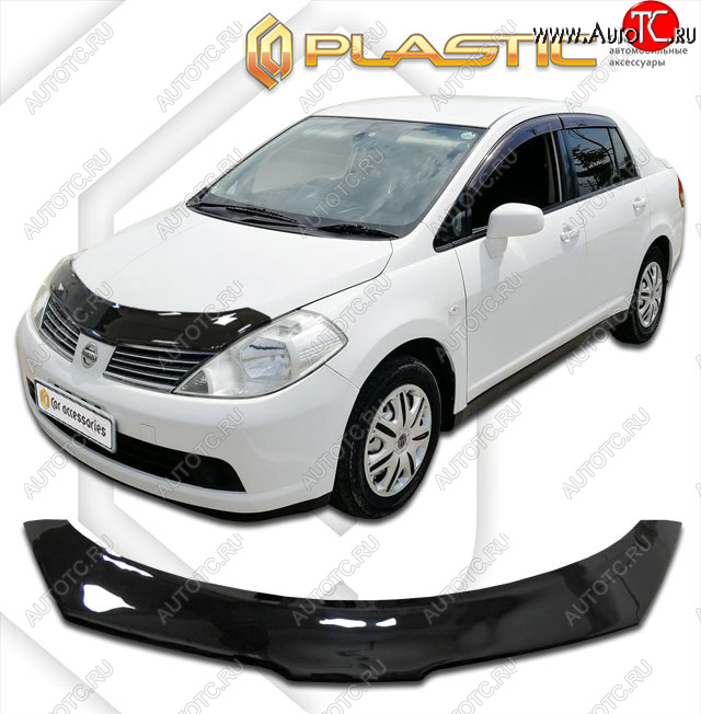 2 159 р. Дефлектор капота CA-Plastic  Nissan Tiida Latio  C11 (2004-2012) седан (classic черный, без надписи)  с доставкой в г. Новочеркасск