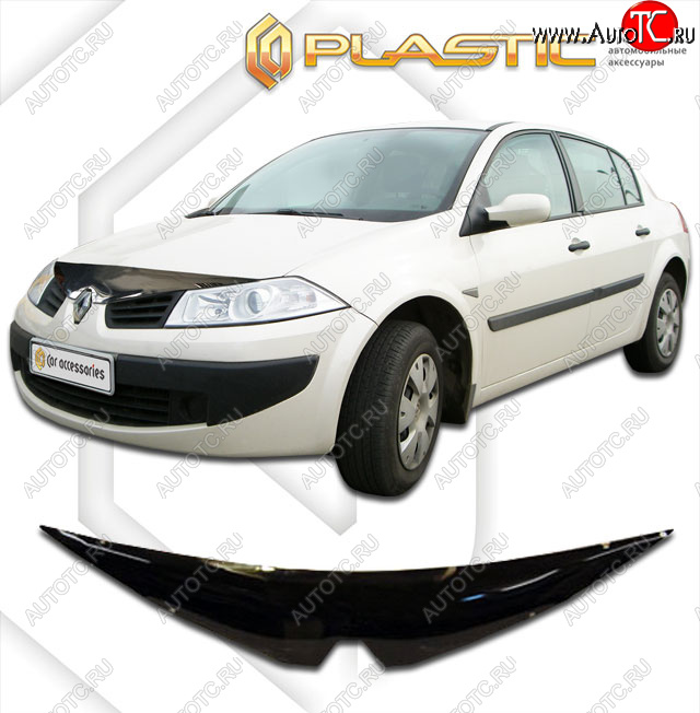 2 079 р. Дефлектор капота CA-Plastic  Renault Megane  седан (2006-2009)  рестайлинг (classic черный, без надписи)  с доставкой в г. Новочеркасск