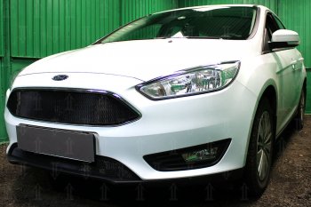 2 769 р. Защитная сетка в бампер (низ, ячейка 3х7 мм) Alfeco Стандарт  Ford Focus  3 (2014-2019) седан рестайлинг, универсал рестайлинг, хэтчбэк рестайлинг (Чёрная)  с доставкой в г. Новочеркасск. Увеличить фотографию 3