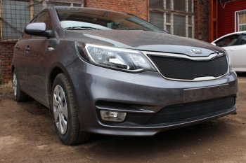 3 199 р. Защитная сетка в бампер (низ, ячейка 3х7 мм) Alfeco Стандарт KIA Rio 3 QB рестайлинг седан (2015-2017) (Чёрная)  с доставкой в г. Новочеркасск. Увеличить фотографию 2