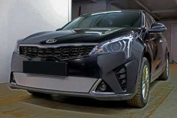 4 299 р. Защитная сетка в бампер (низ, ячейка 3х7 мм) Alfeco Стандарт KIA Rio X рестайлинг (2020-2025) (Хром)  с доставкой в г. Новочеркасск. Увеличить фотографию 3