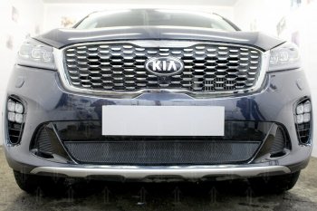 Защитная сетка в бампер (низ, ячейка 3х7 мм) Alfeco Стандарт KIA Sorento UM/Prime рестайлинг (2018-2020) ()