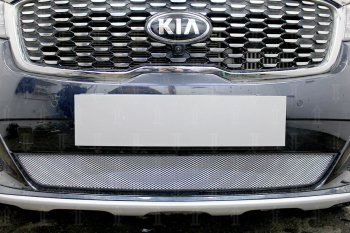 3 899 р. Защитная сетка в бампер (низ, ячейка 3х7 мм) Alfeco Стандарт KIA Sorento UM/Prime рестайлинг (2018-2020) (Хром)  с доставкой в г. Новочеркасск. Увеличить фотографию 2