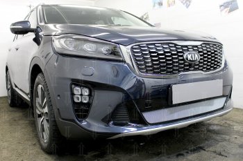 3 899 р. Защитная сетка в бампер (низ, ячейка 3х7 мм) Alfeco Стандарт KIA Sorento UM/Prime рестайлинг (2018-2020) (Хром)  с доставкой в г. Новочеркасск. Увеличить фотографию 4