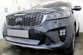 3 899 р. Защитная сетка в бампер (низ, ячейка 3х7 мм) Alfeco Стандарт KIA Sorento UM/Prime рестайлинг (2018-2020) (Хром)  с доставкой в г. Новочеркасск. Увеличить фотографию 5