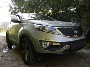 3 399 р. Защитная сетка в бампер (верх, ячейка 3х7 мм) Alfeco Стандарт  KIA Sportage  3 SL (2010-2014) дорестайлинг (Чёрная)  с доставкой в г. Новочеркасск. Увеличить фотографию 2