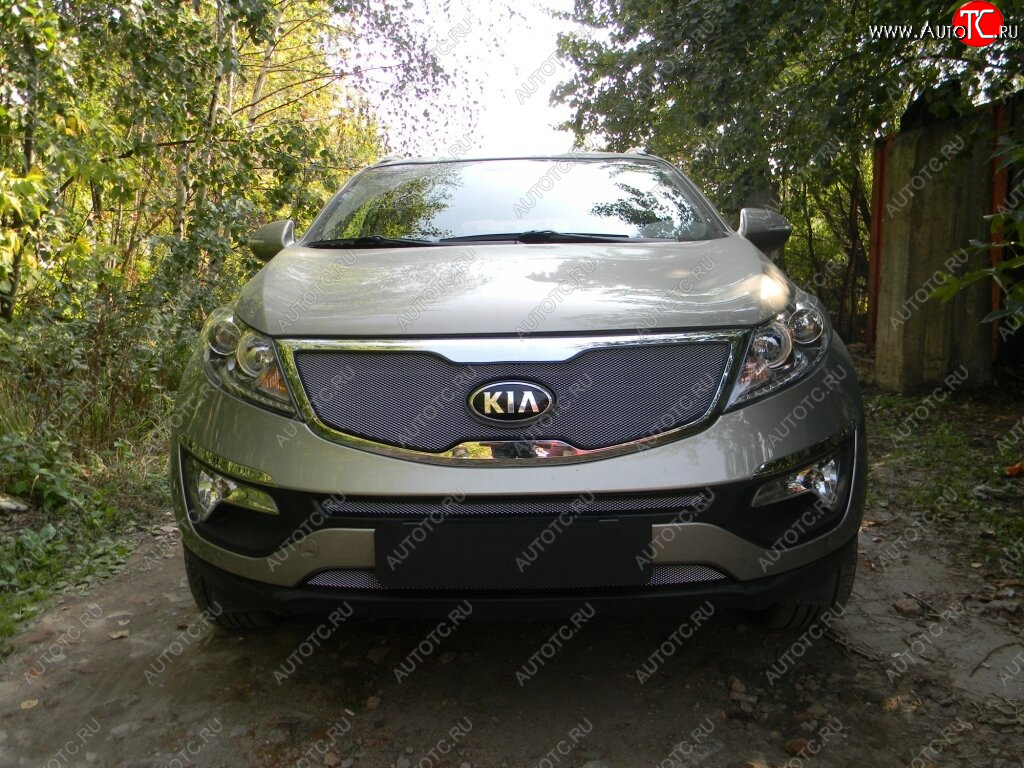 3 589 р. Защитная сетка в бампер (верх, ячейка 3х7 мм) Alfeco Стандарт  KIA Sportage  3 SL (2010-2014) дорестайлинг (Хром)  с доставкой в г. Новочеркасск