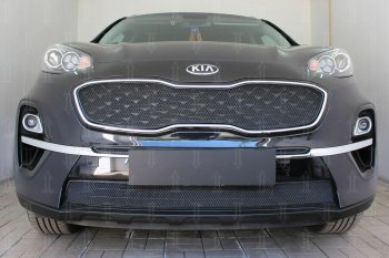 Защитная сетка в бампер (верх, ячейка 3х7 мм) Alfeco Стандарт KIA (КИА) Sportage (Спортаж)  4 QL (2018-2022) 4 QL рестайлинг  (Чёрная)