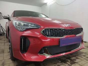 3 899 р. Защитная сетка в бампер (низ, ячейка 3х7 мм) Alfeco Стандарт KIA Stinger (2017-2025) (Чёрная)  с доставкой в г. Новочеркасск. Увеличить фотографию 2