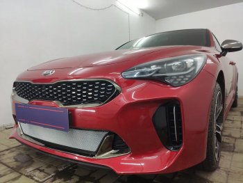 3 999 р. Защитная сетка в бампер (низ, ячейка 3х7 мм) Alfeco Стандарт KIA Stinger (2017-2025) (Хром)  с доставкой в г. Новочеркасск. Увеличить фотографию 2