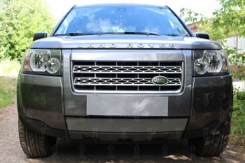 Защитная сетка в бампер (низ, ячейка 3х7 мм) Alfeco Стандарт Land Rover Freelander L359 дорестайлинг (2006-2010)  (Хром)