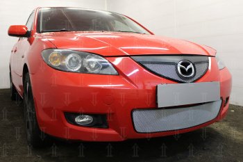 3 199 р. Защитная сетка в бампер (верх, ячейка 3х7 мм) Alfeco Стандарт  Mazda 3/Axela  BK (2006-2009) рестайлинг седан (Хром)  с доставкой в г. Новочеркасск. Увеличить фотографию 2