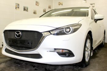 2 799 р. Защитная сетка в бампер (низ, ячейка 3х7 мм) Alfeco Стандарт  Mazda 3/Axela  BM (2016-2019) рестайлинг седан, рестайлинг, хэтчбэк (Чёрная)  с доставкой в г. Новочеркасск. Увеличить фотографию 4