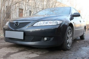 3 099 р. Защитная сетка в бампер (верх, ячейка 3х7 мм) Alfeco Стандарт Mazda 6 GG седан дорестайлинг (2002-2005) (Чёрная)  с доставкой в г. Новочеркасск. Увеличить фотографию 3