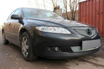 3 199 р. Защитная сетка в бампер (верх, ячейка 3х7 мм) Alfeco Стандарт Mazda 6 GG седан дорестайлинг (2002-2005) (Хром)  с доставкой в г. Новочеркасск. Увеличить фотографию 2